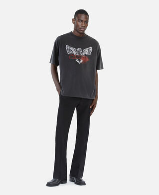 The Kooples MEN BLACK WASHED black screen-printed t-shirt