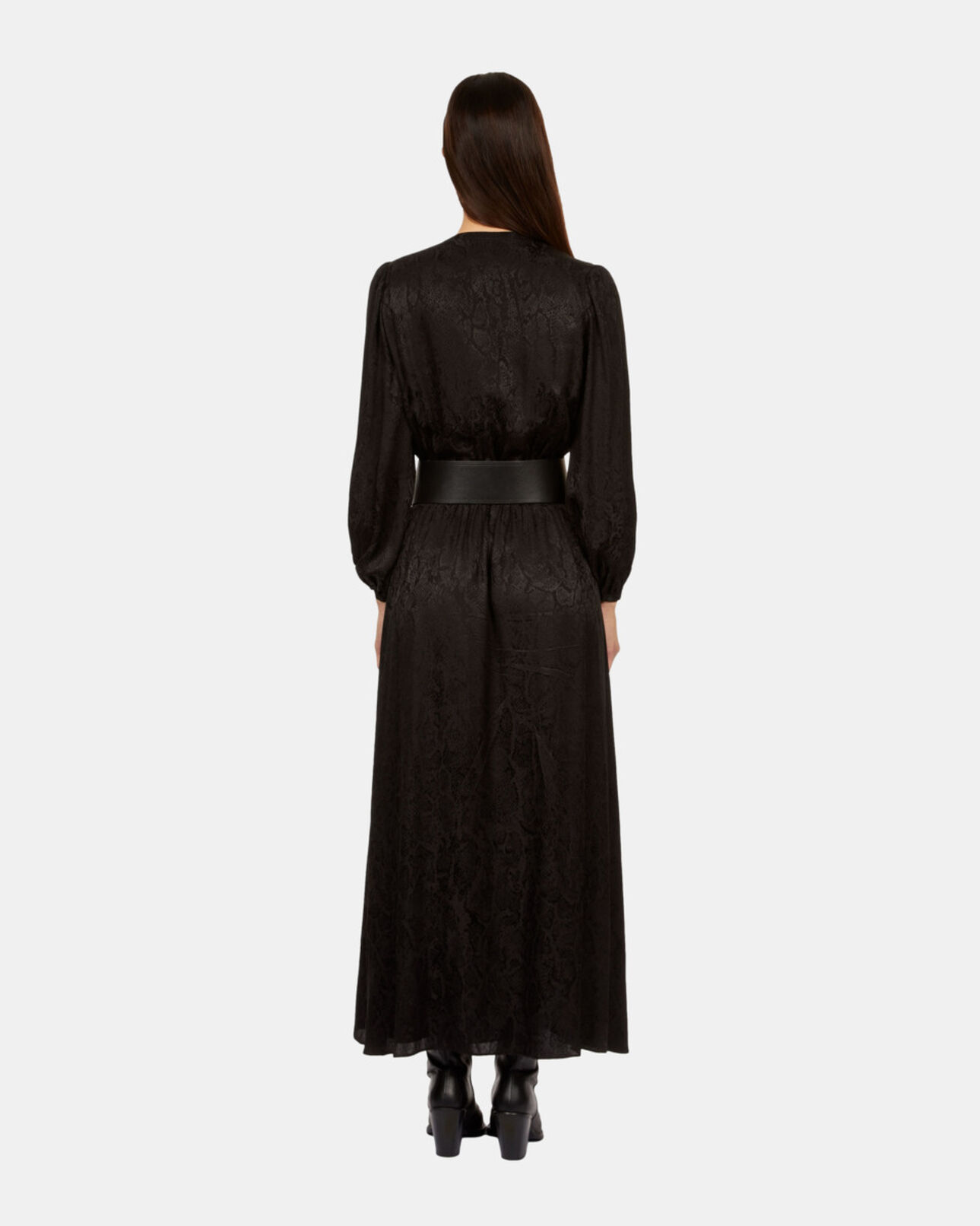 The Kooples WOMEN BLACK long black snakeskin jacquard dress