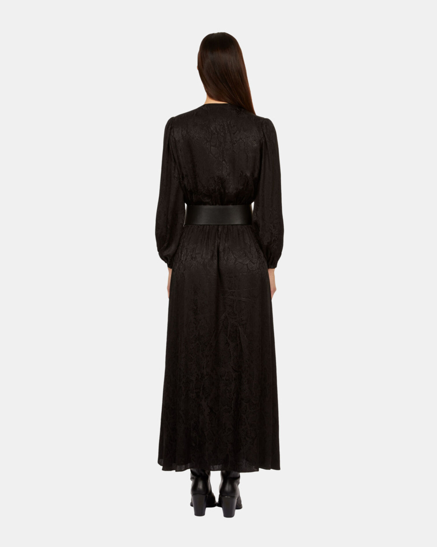 Long black snakeskin jacquard dress, BLACK, hi-res image number null