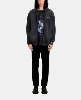 The Kooples HERREN BLACK WASHED herren schwarzes kapuzensweatshirt mit siebdruck