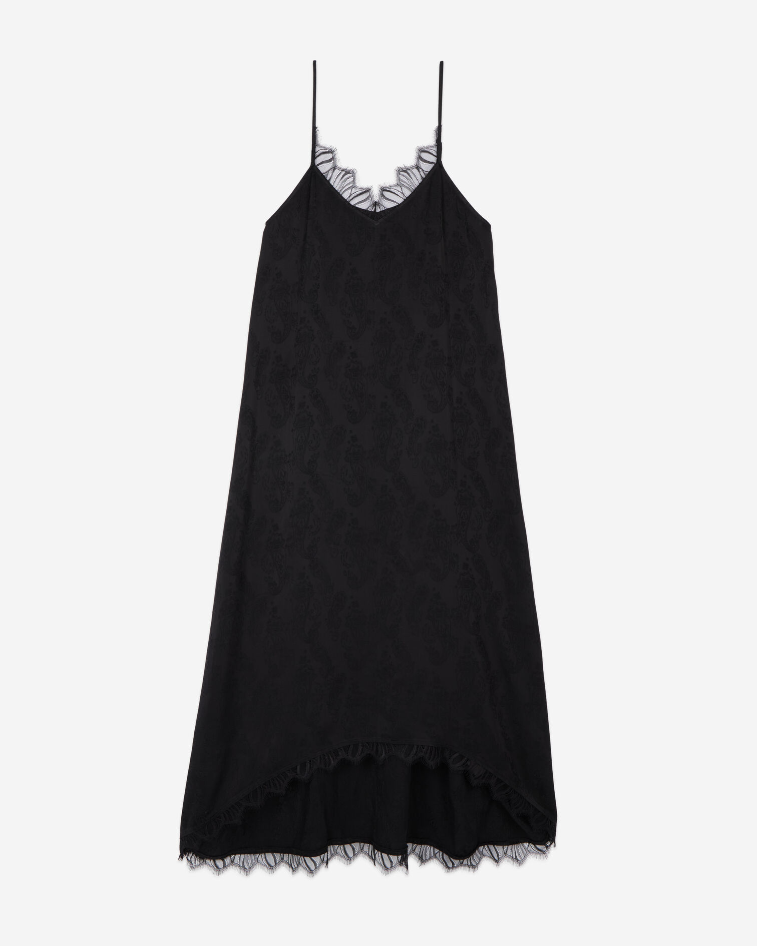 Robe nuisette longue jacquard noire, BLACK, hi-res image number null