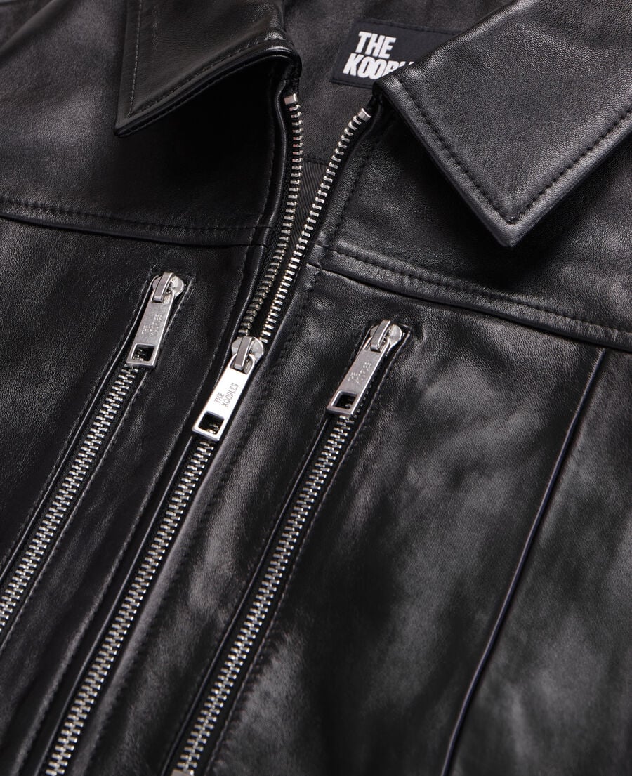 The Kooples FEMME BLACK blouson biker en cuir avec zip noir