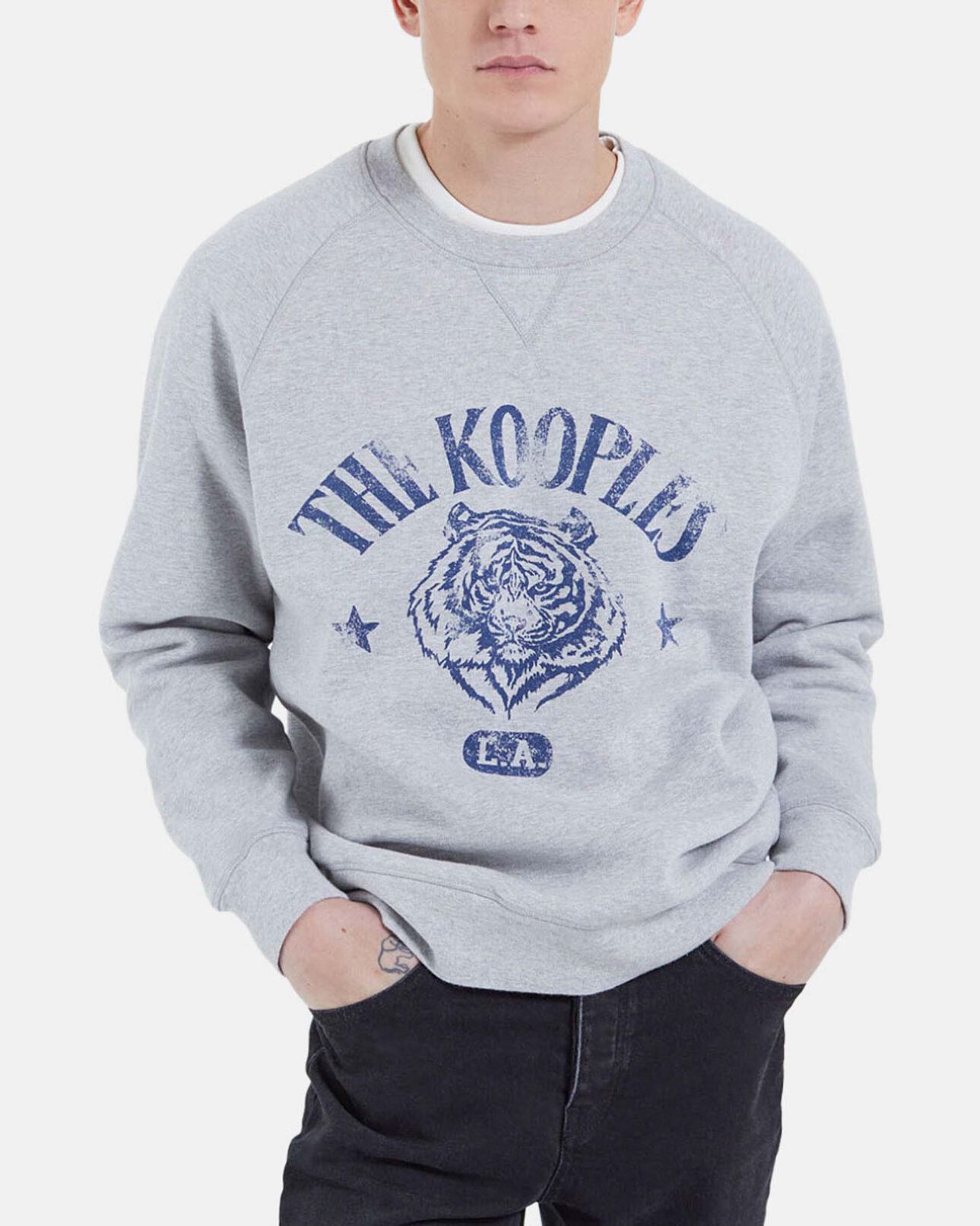 The Kooples MEN MIDDLE GREY MELANGE tiger sweatshirt