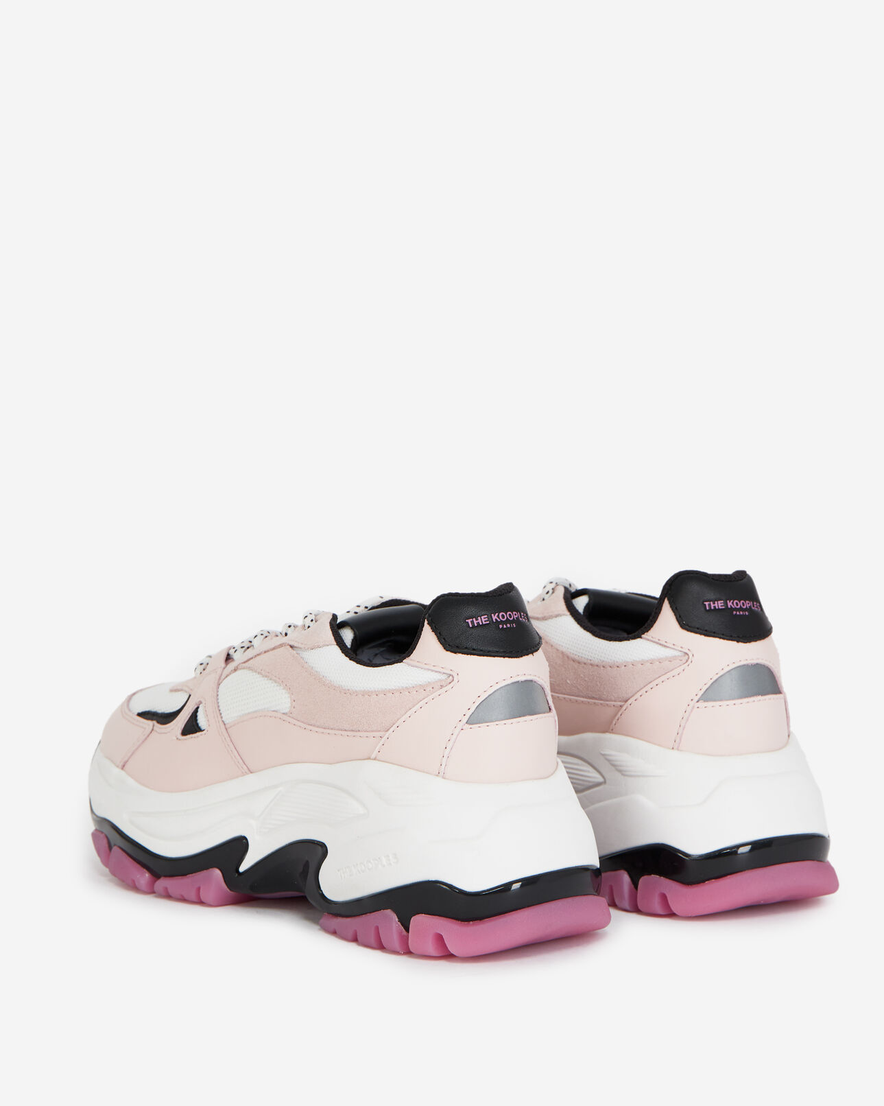 The Kooples WOMEN OFF WHITE / PINK light pink platform sneakers with tweed