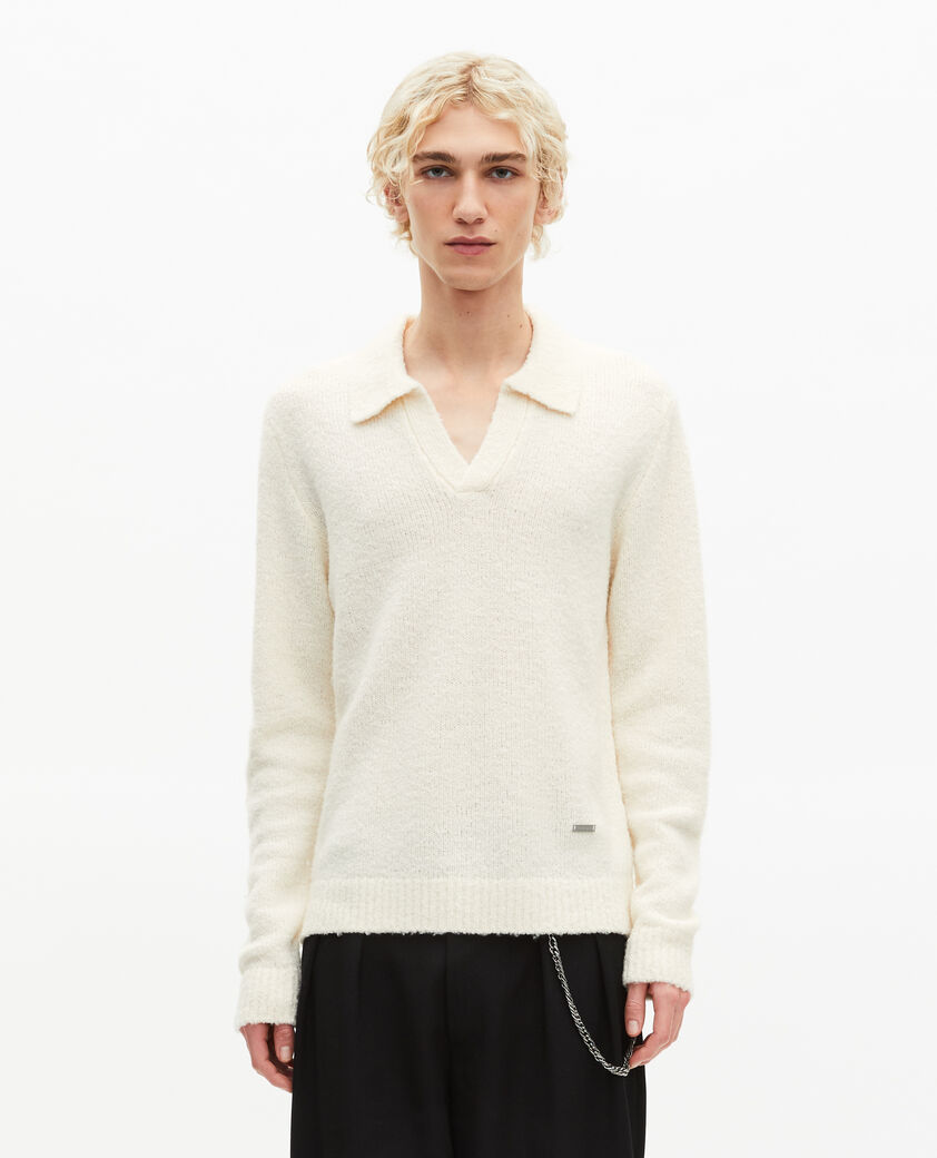 The Kooples H LIGHT BEIGE beige wool tunisian collar sweater
