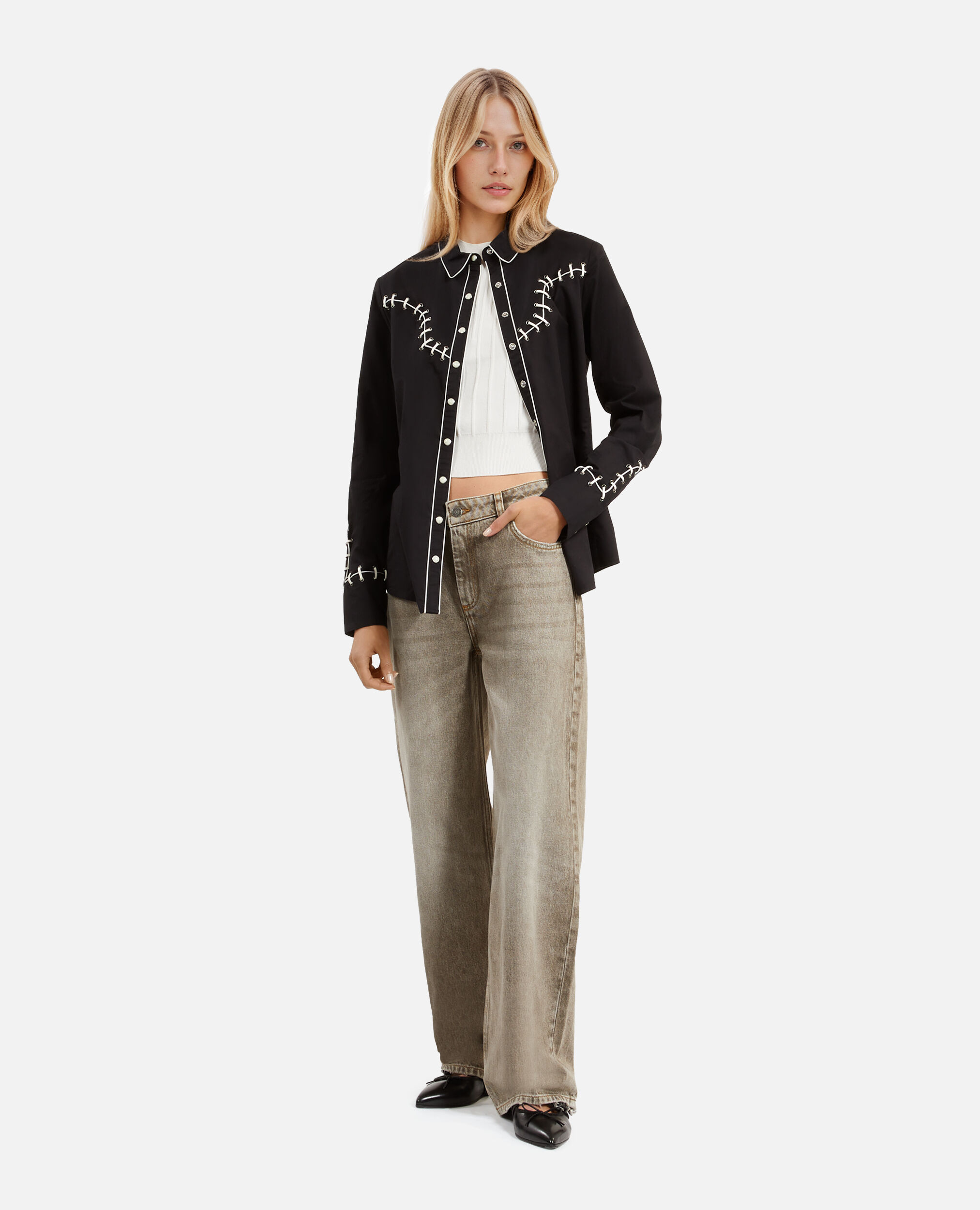 Chemise avec broderies noire, BLACK, hi-res image number null