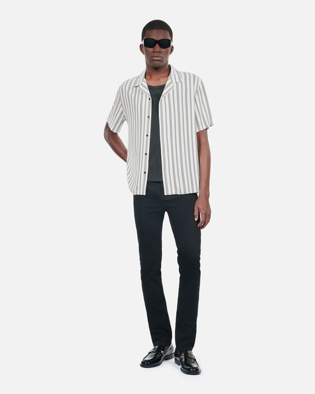 The Kooples HOMME ECRU BLACK chemise manches courtes imprimé pied de poule