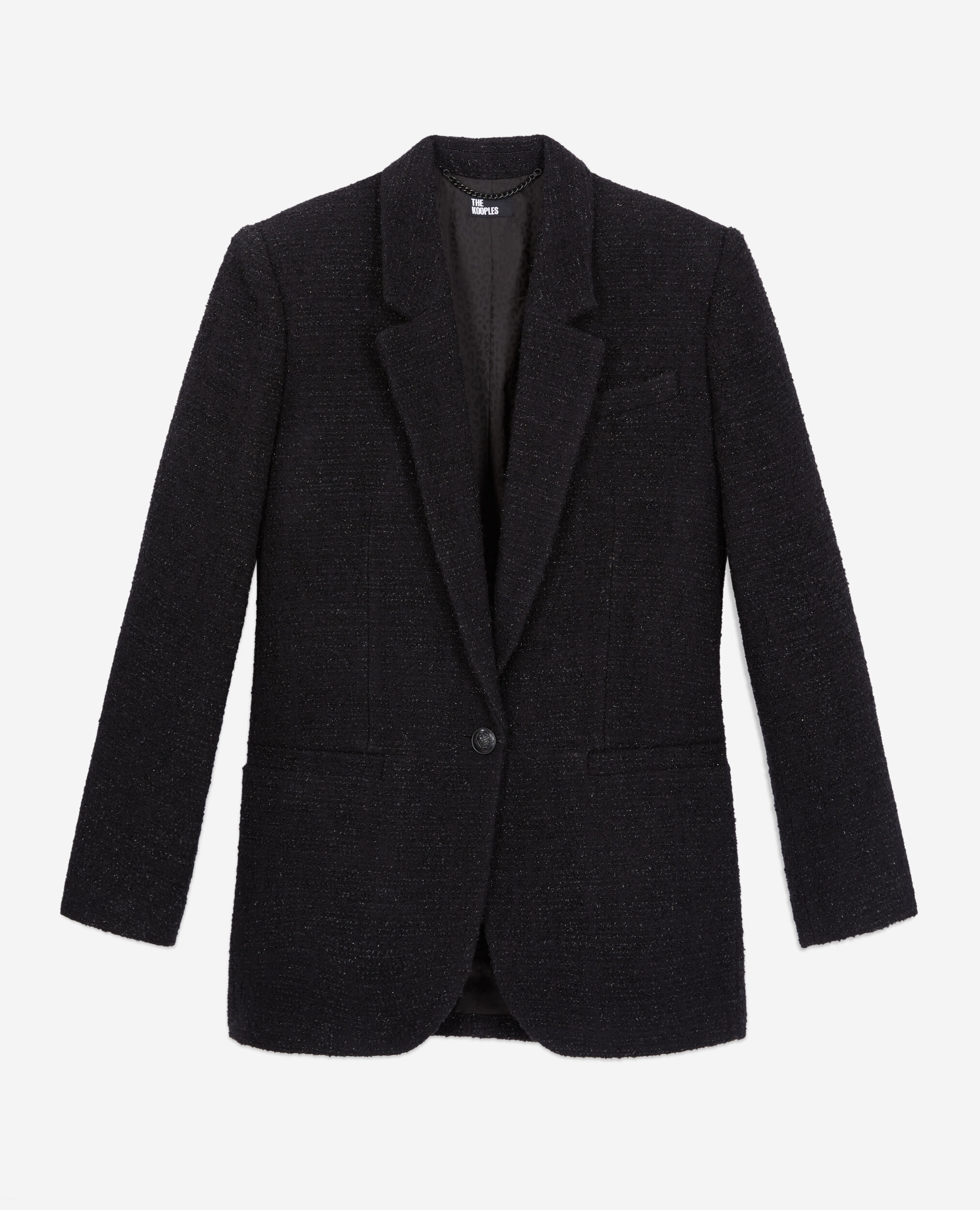 Black tweed blazer with silver details, BLACK, hi-res image number null