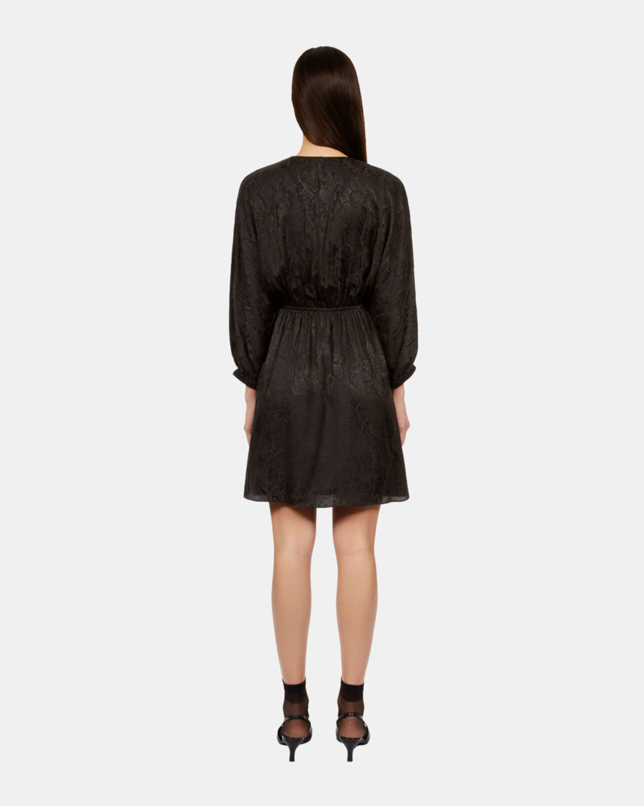 The Kooples DAMEN BLACK schwarzes kurzes jacquardkleid in pythonoptik mit drapierung