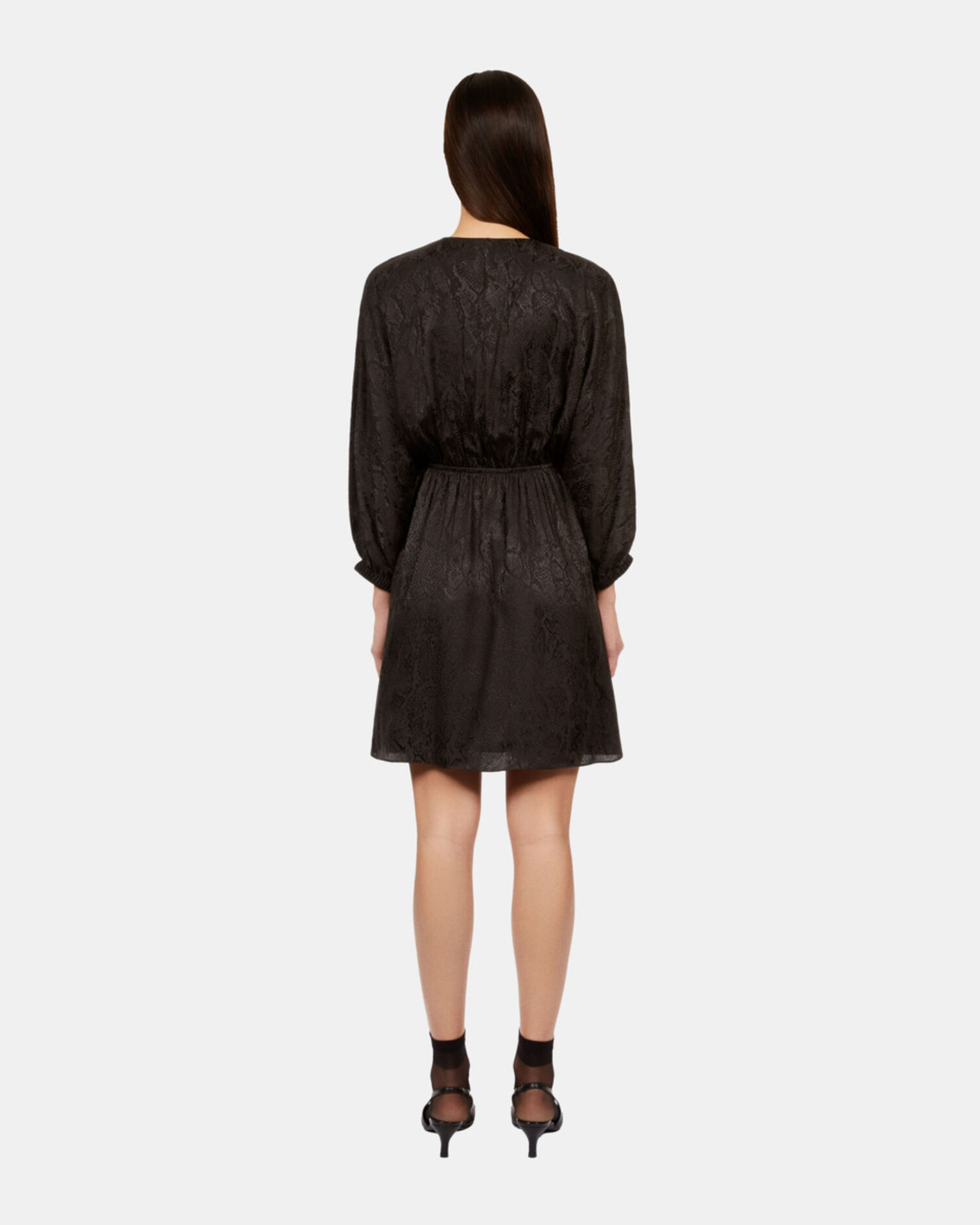 Schwarzes kurzes JacquardKleid in Pythonoptik mit Drapierung, BLACK, hi-res image number null