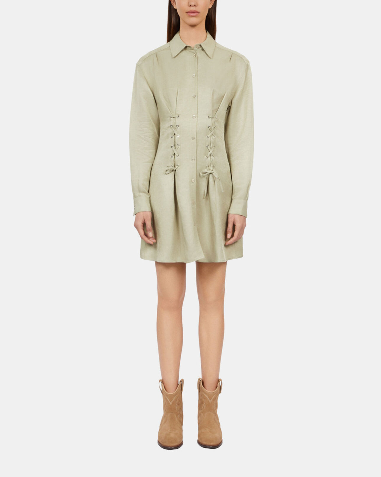 The Kooples FEMME KAKI GREY robe courte avec laçage vert clair