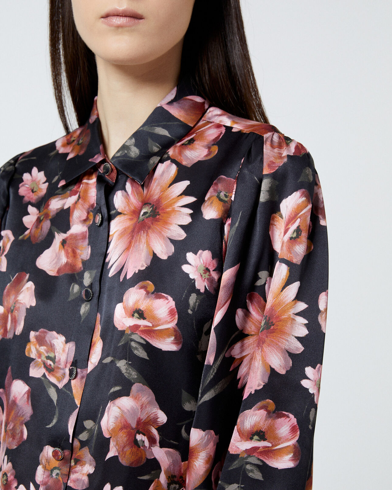 The Kooples DAMEN BLACK schwarzes bedrucktes hemd mit langen ärmeln