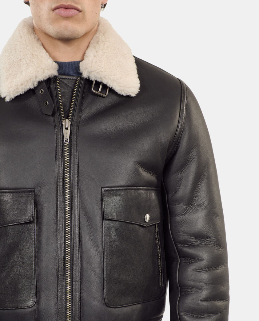 The Kooples HOMME BLACK peau lain&eacute;e courte noire