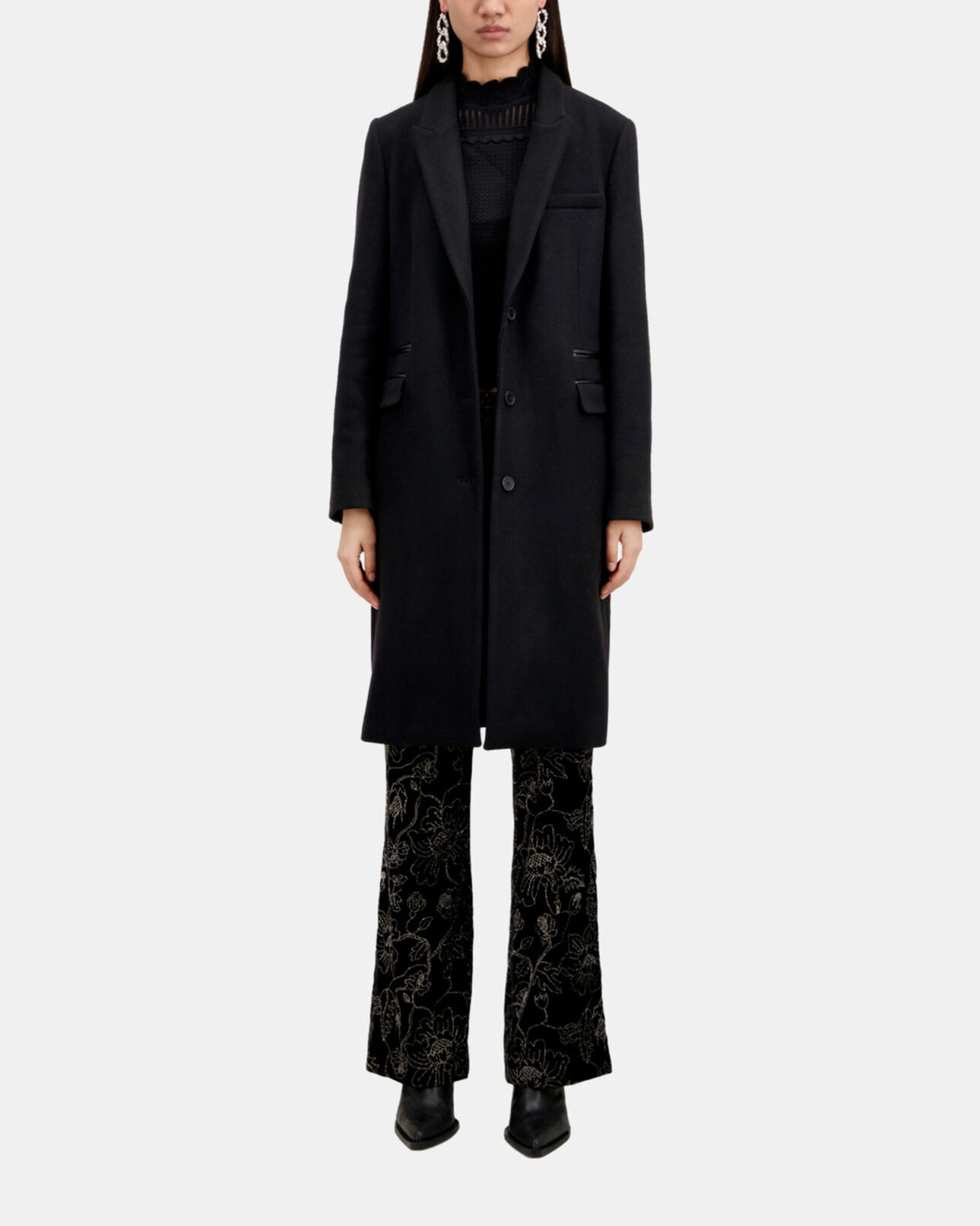 The Kooples FEMME BLACK manteau long noir en mélange de laine