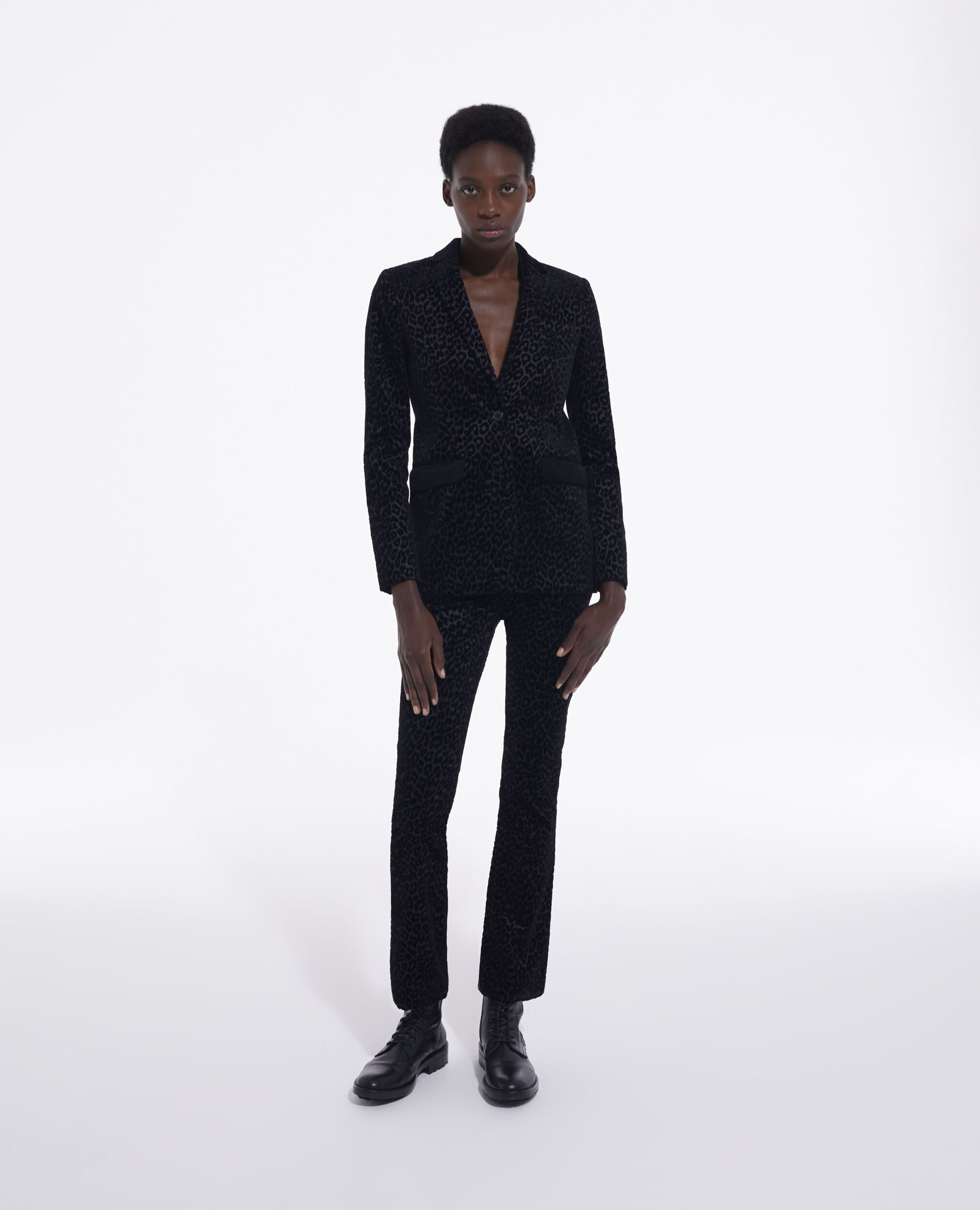 Black velvet suit jacket with leopard print | The Kooples - US