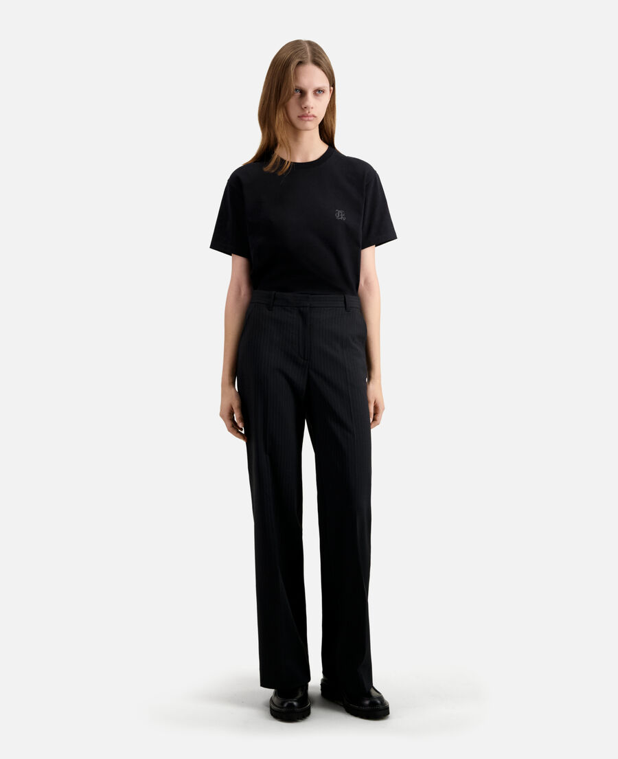 black striped wool-blend suit trousers