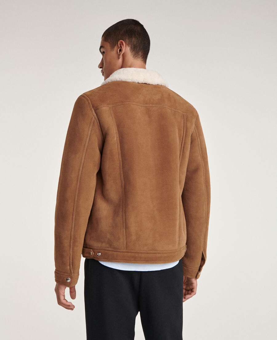 beige suede jacket with sheepskin collar