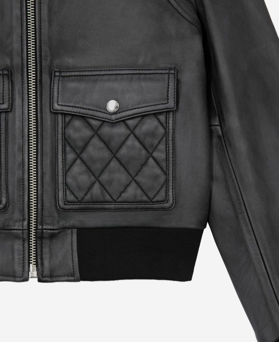 The Kooples FEMME BLACK WASHED blouson en cuir noir