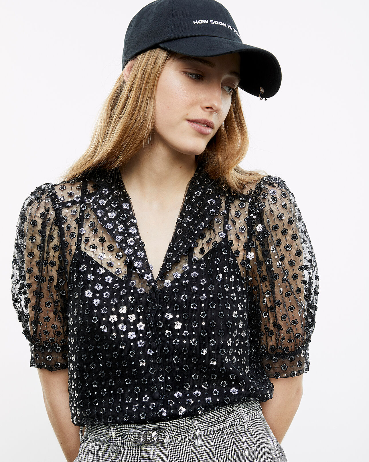 The Kooples DAMEN BLACK ARGENT bluse schwarz halbtransparent pailletten