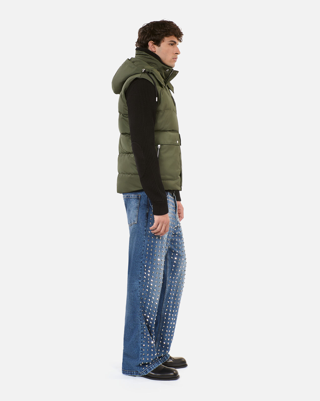 The Kooples MEN OLIVE khaki sleeveless down jacket