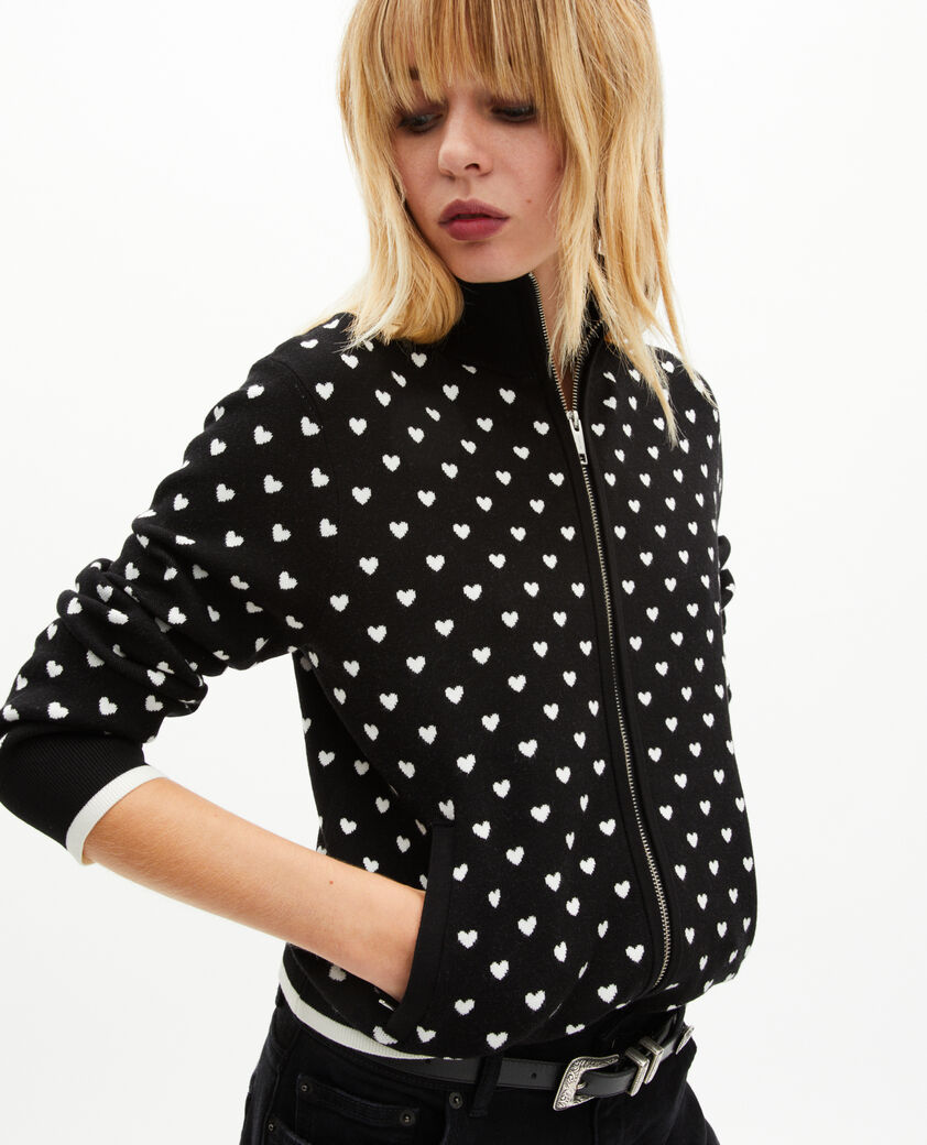 The Kooples FEMME BLACK-ECRU cardigan zipp&eacute; imprim&eacute; c&oelig;urs noir