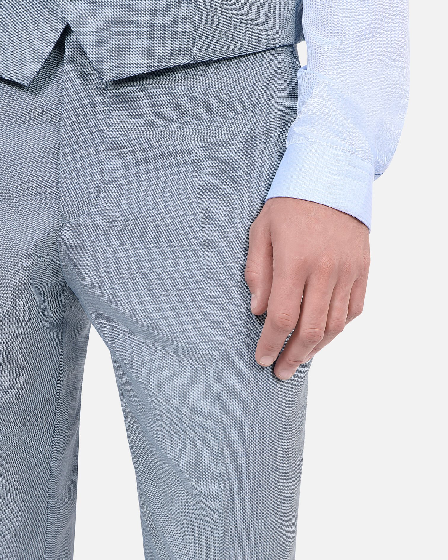 Pantalones de traje de lana azul de corte entallado, BLUE, hi-res image number null
