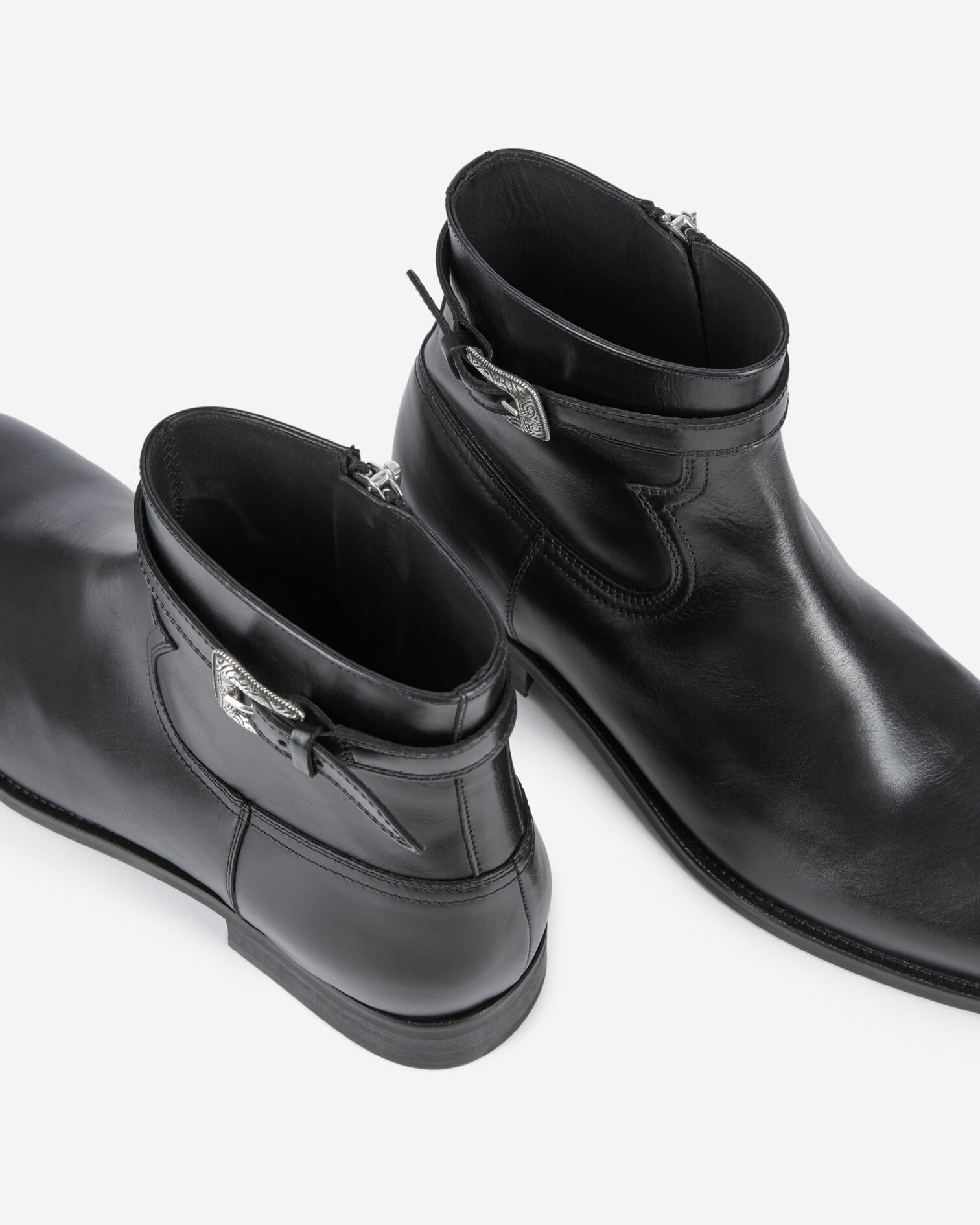 Bottines avec boucle en cuir noir, BLACK, hi-res image number null
