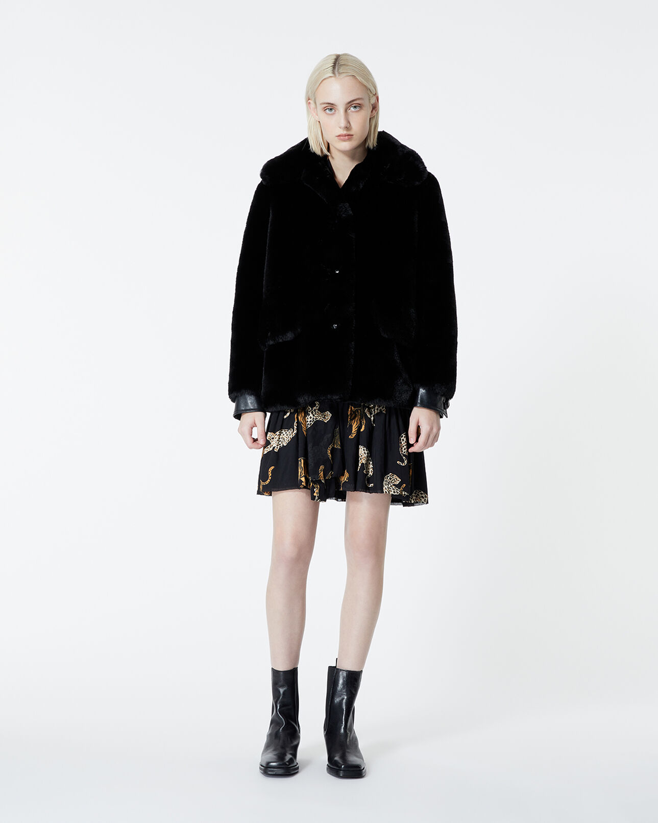 The Kooples WOMEN BLACK short black faux fur coat