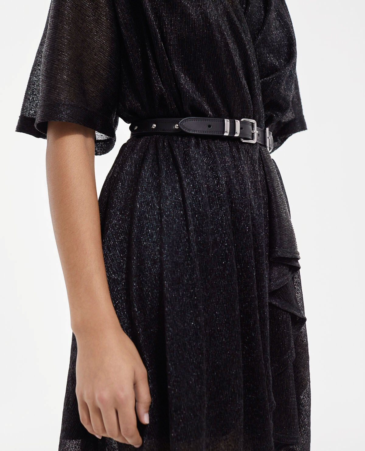 Ceinture cuir fine double boucle noire The Kooples France