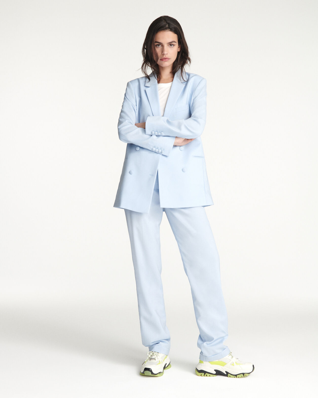 The Kooples DAMEN BLUE wolljacke hellblau wickelstil taschen