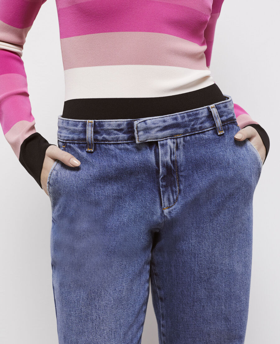 wide-leg blue jeans
