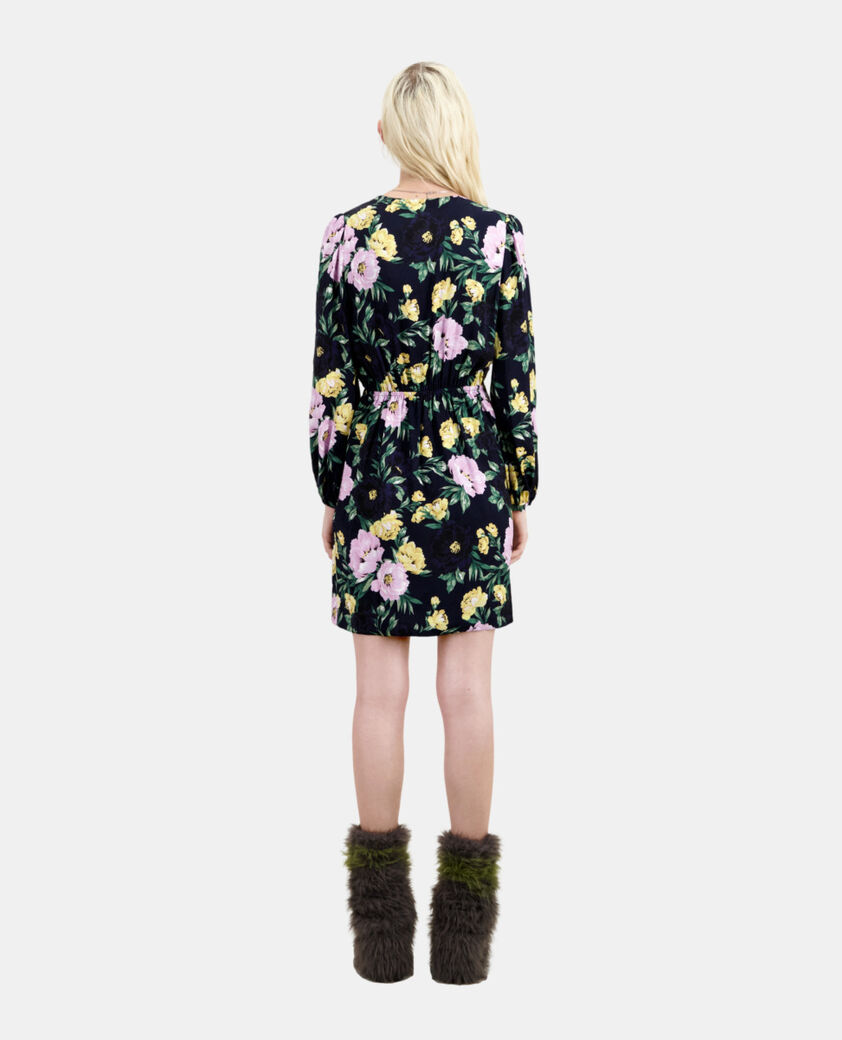 The Kooples FEMME LIGHT PINK / DARK NAVY robe courte fleurie avec drapé