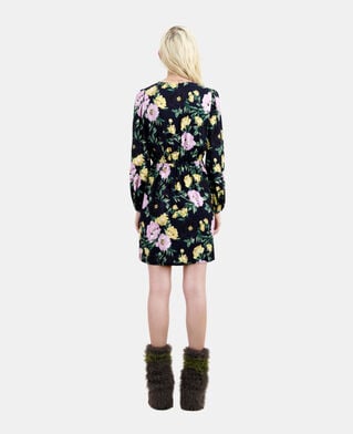 The Kooples FEMME LIGHT PINK / DARK NAVY robe courte fleurie avec drapé