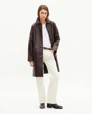 The Kooples FEMME WINE RED manteau long en cuir bordeaux