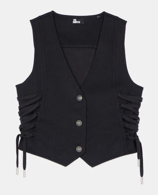 The Kooples FEMME BLACK gilet avec la&ccedil;age noir