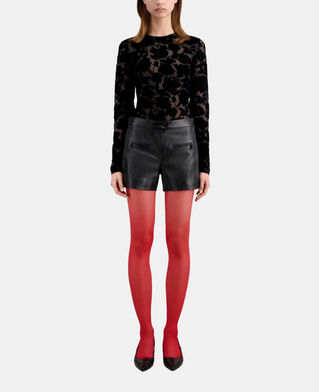 The Kooples FEMME BLACK short en cuir noir avec nervures