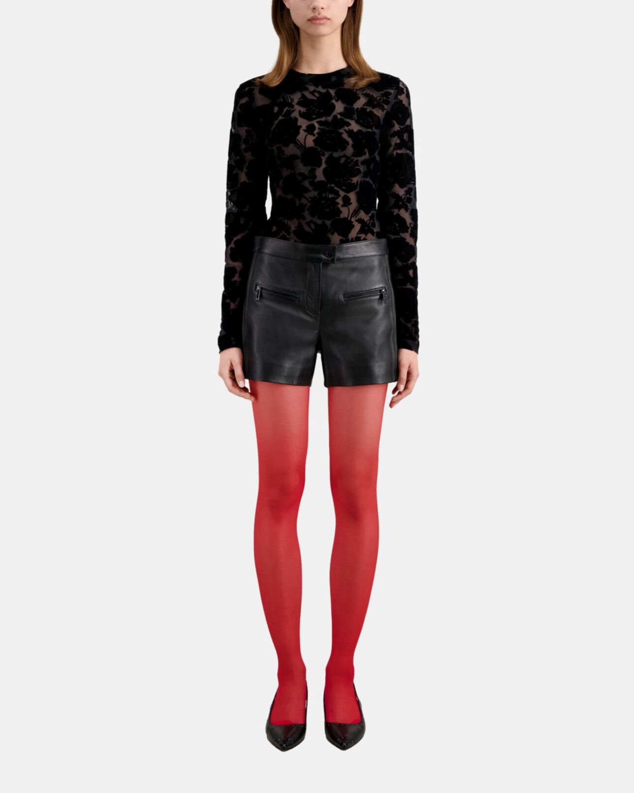 The Kooples DAMEN BLACK schwarze shorts aus geripptem leder