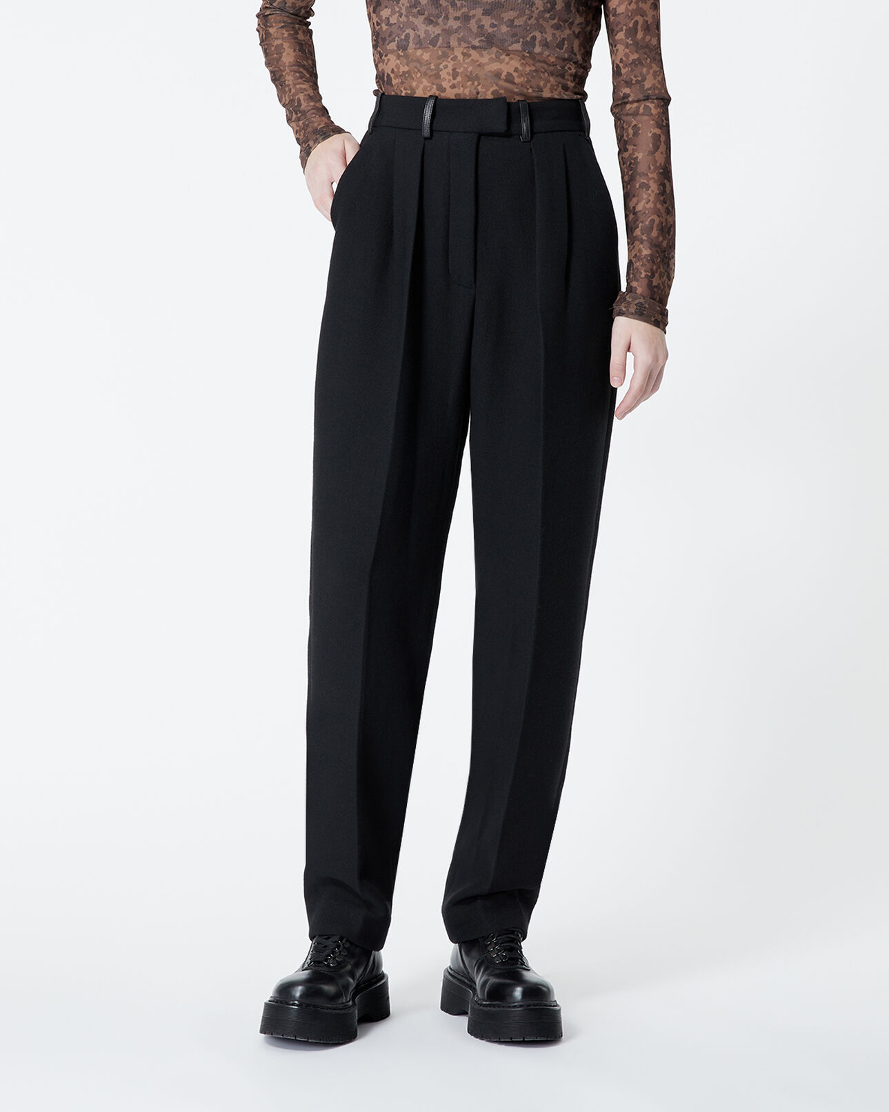 The Kooples FEMME BLACK pantalon ample noir coton à pinces