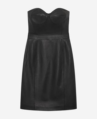 The Kooples F BLACK short strapless black leather dress