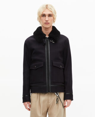 The Kooples H NAVY navy wool jacket with sherpa collar