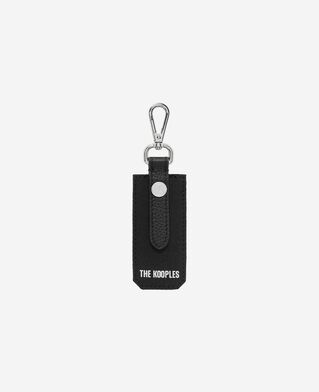 The Kooples H BLACK black canvas and grained leather key ring