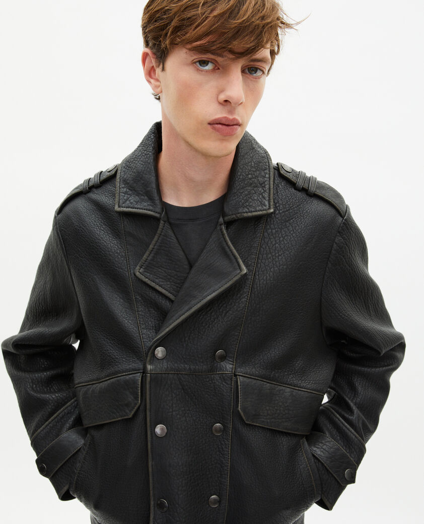 The Kooples HOMME BLACK blouson en cuir double boutonnage noir