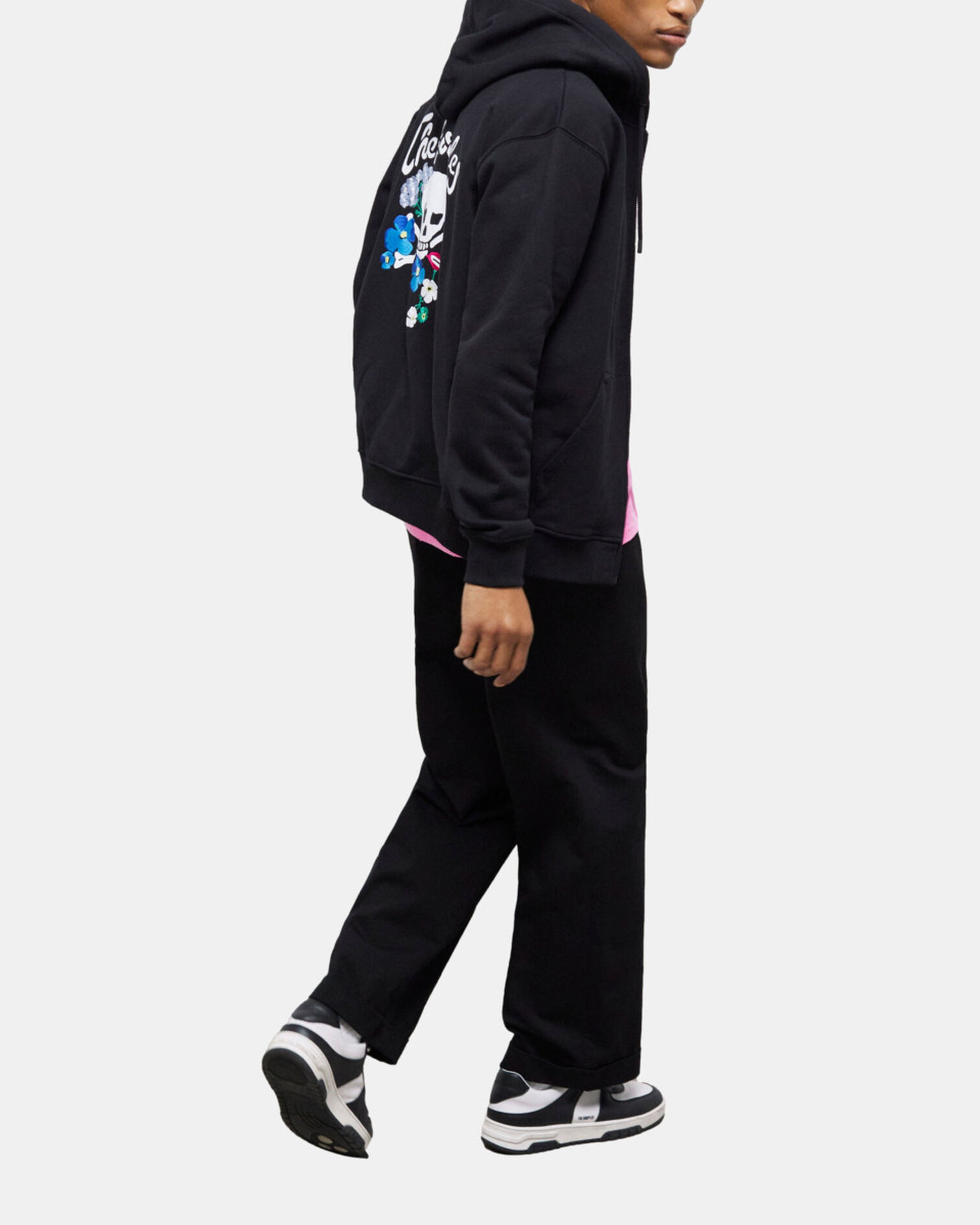 Zipped black hooded sweatshirt with embroidery, BLACK, hi-res image number null
