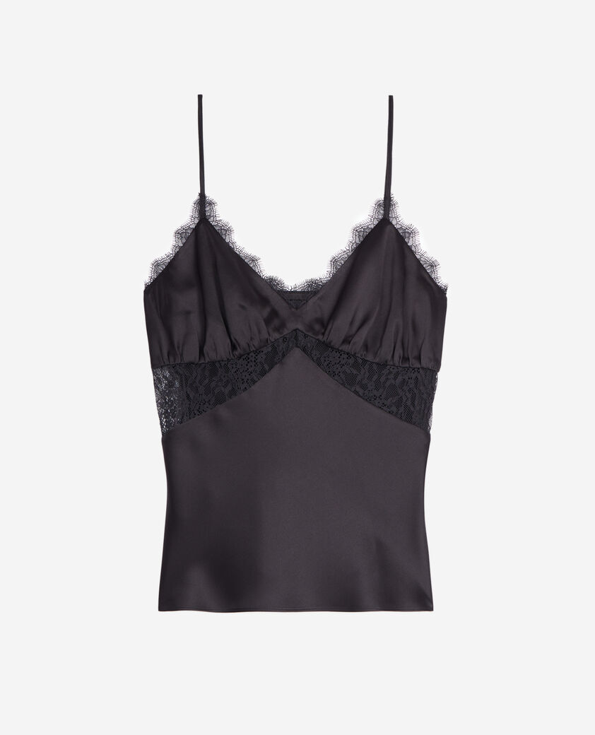 The Kooples FEMME BLACK caraco en soie avec dentelle noir