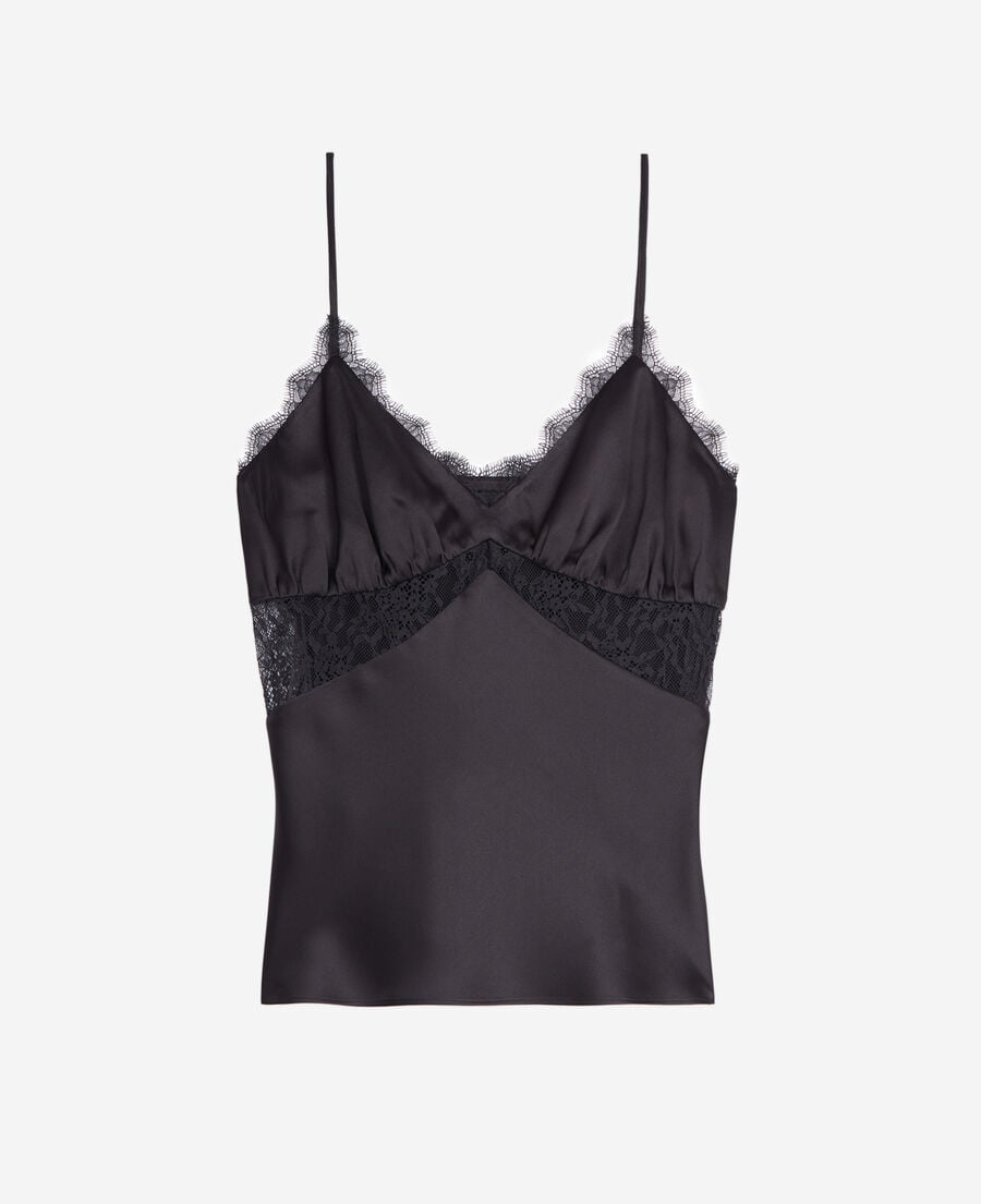 The Kooples FEMME BLACK caraco en soie avec dentelle noir