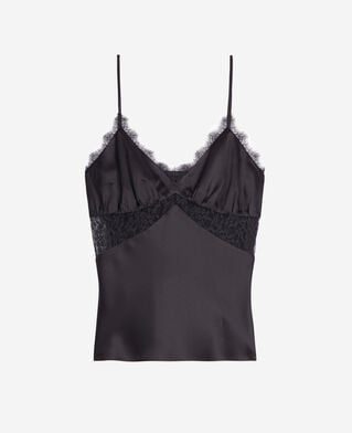 The Kooples FEMME BLACK caraco en soie avec dentelle noir
