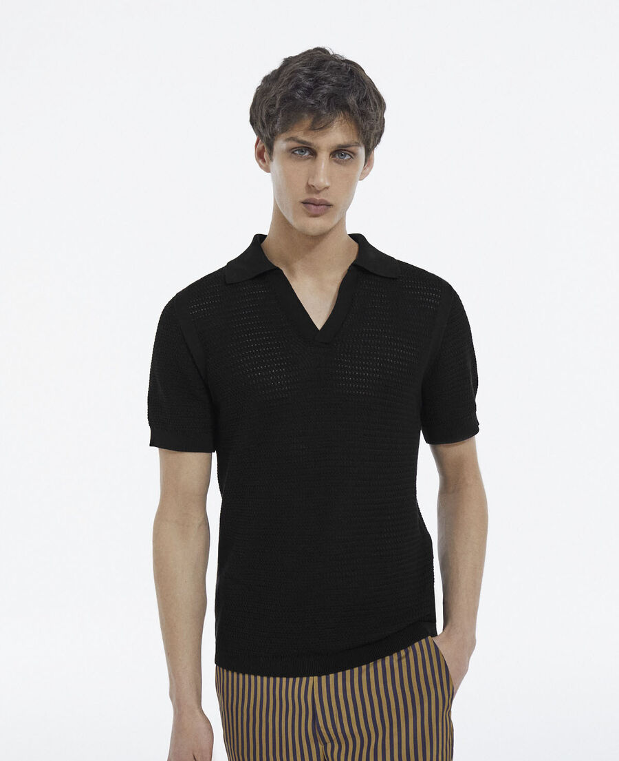 short-sleeve black cotton sweater