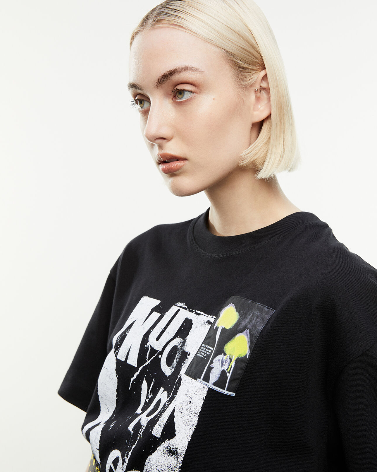 The Kooples WOMEN BLACK organic black cotton t-shirt with motif