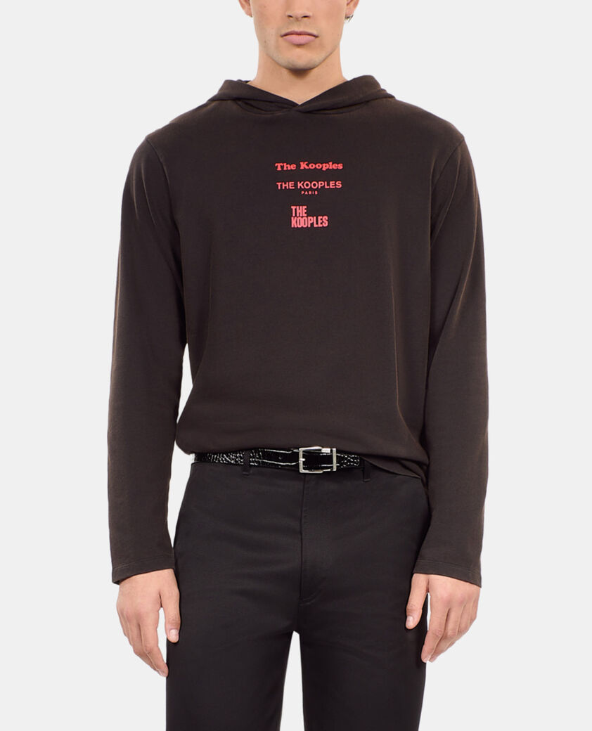 The Kooples HOMME BLACK WASHED t-shirt manches longues avec sérigraphie noir