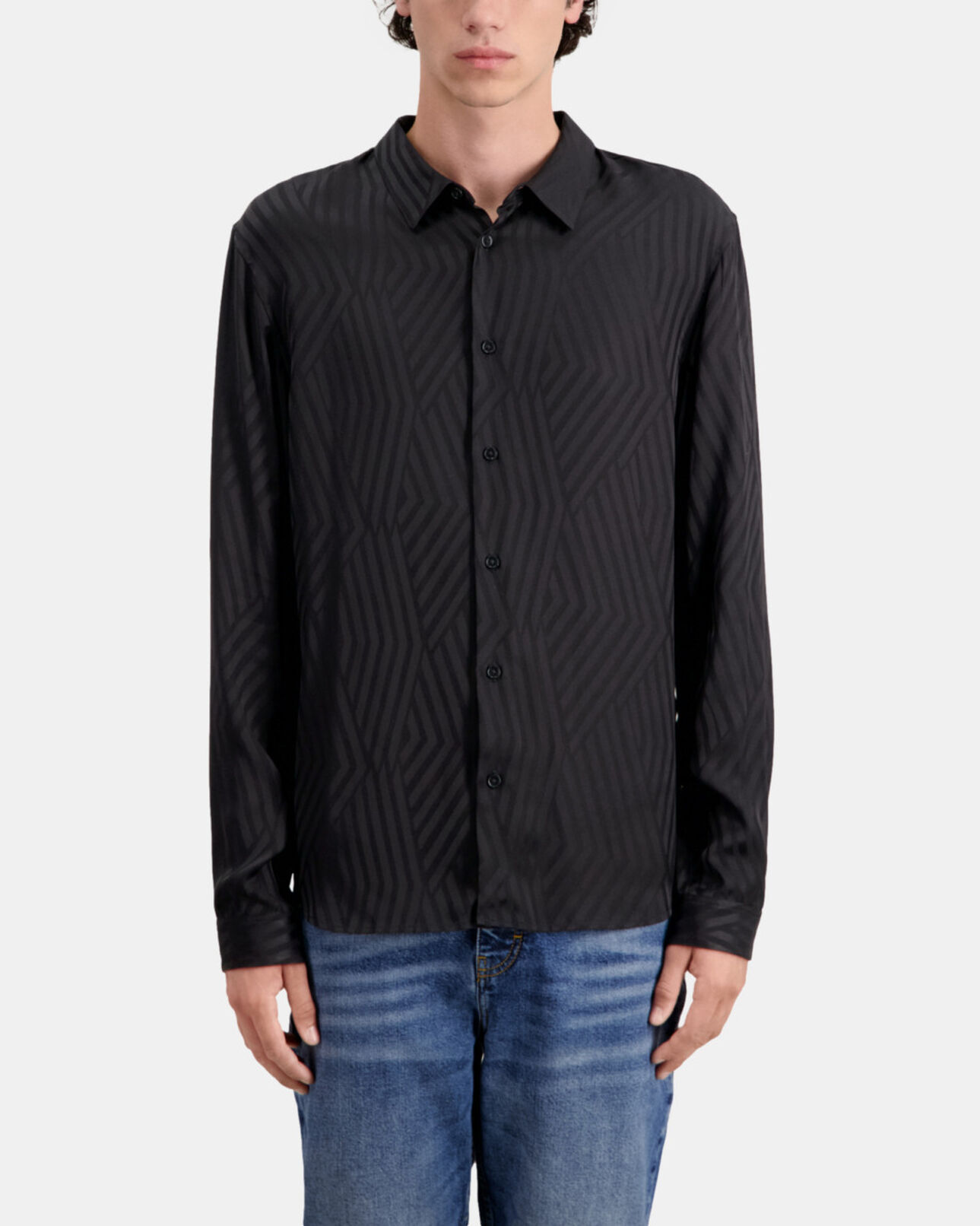 The Kooples MEN BLACK black geometric jacquard shirt